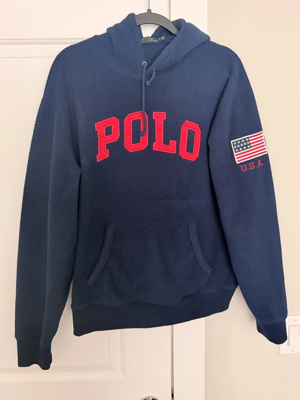 Polo Ralph Lauren mens navy blue polo USA logo fleece hoodie sweatshirt size L